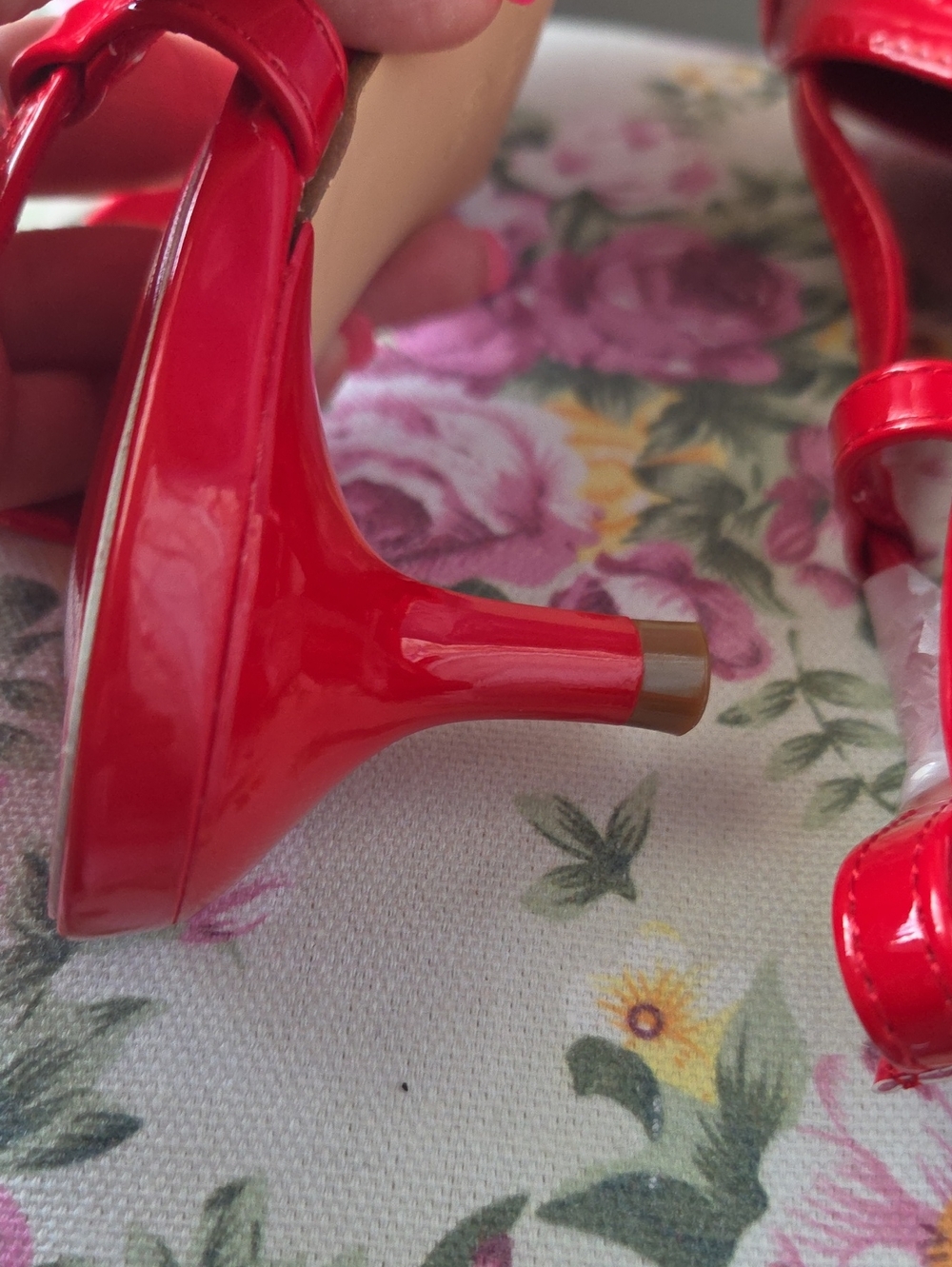 Red Patent Slingback Pointed-Toe Heels with Decorative Buckle - Picture 7 of 14